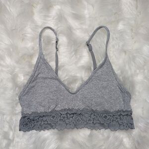 Like-New Aerie Lace Trim Grey Ribbed Knit Loungewear Bralette‎ Size Medium